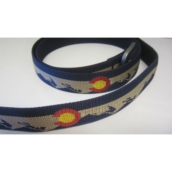 NEW Bison Designs Colorado Flag Logo Mountain Nylon Web Belt USA MADE Large 42" - Picture 1 of 3
